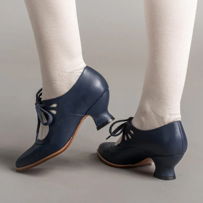 Women's Vintage Lace-Up Leather Heels
